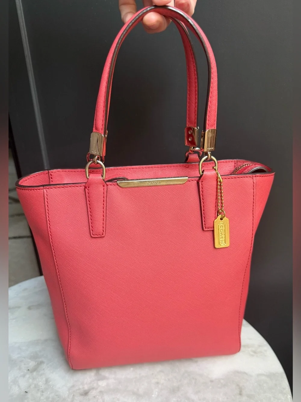 Coach Madison Saffiano Leather Mini North South Tote Bag Coral Pink 29001